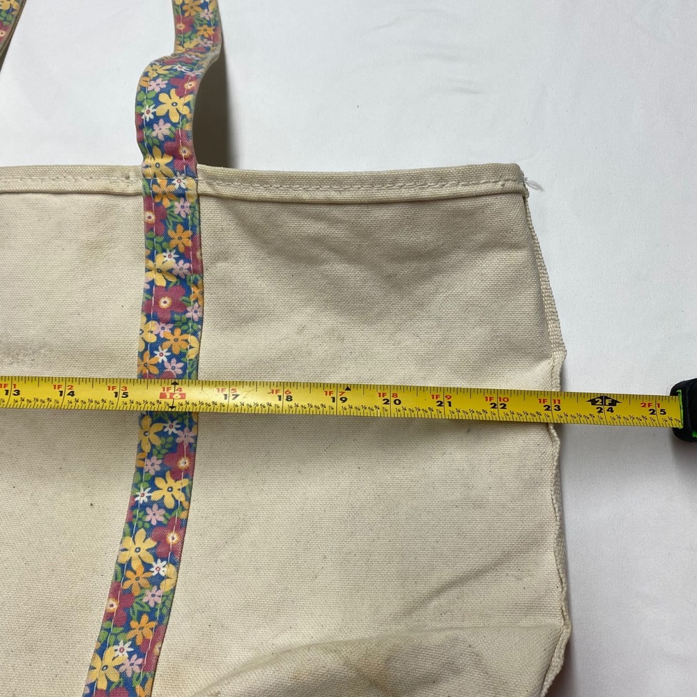 LL Bean Boat and Tote Canvas Bag Floral Print Trim Zip Top Cream Multi Large - Picture 10 of 10